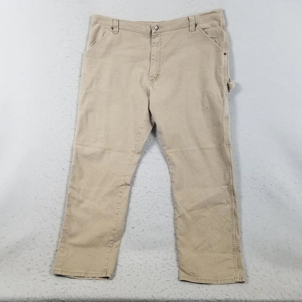 Wrangler Pants Mens 42x30 Beige Carpenter Denim Relaxed Fit Stretch Workwear